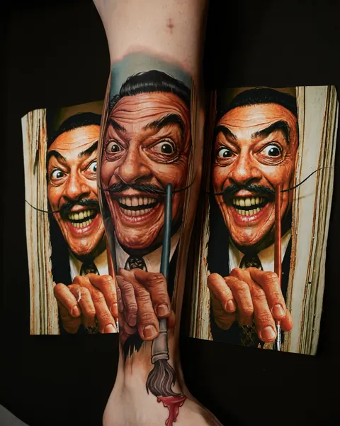 Color reinterpretation of an expressive face portrait, with the printed references on both sides of the leg.